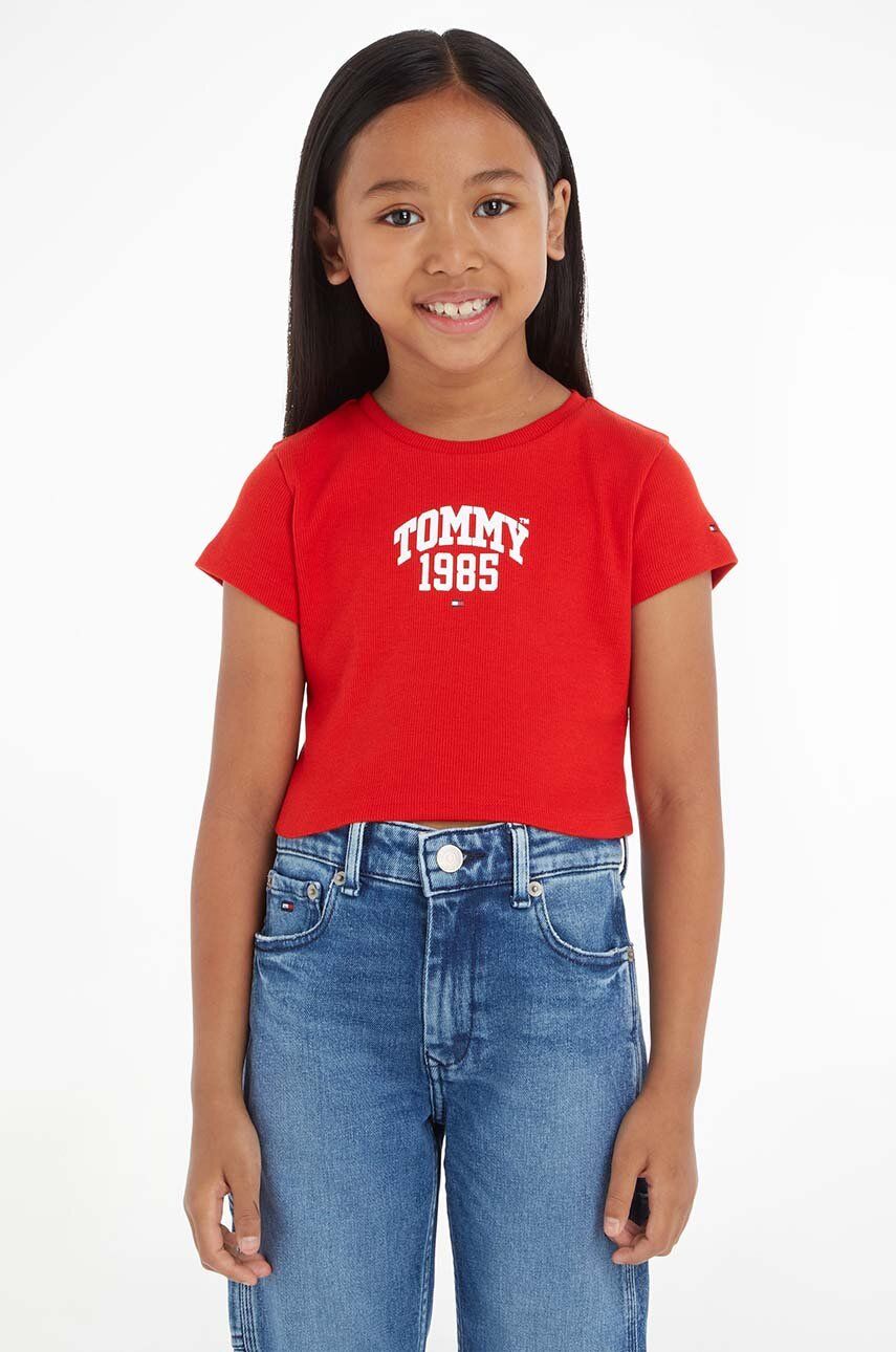 Levně Dětské tričko Tommy Hilfiger červená barva