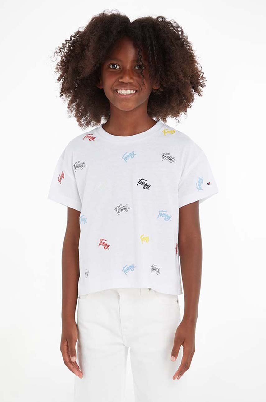 Levně Dětské tričko Tommy Hilfiger bílá barva