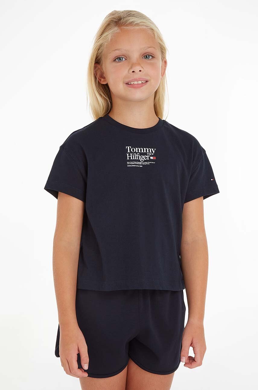

Детска памучна тениска Tommy Hilfiger в черно, Черен