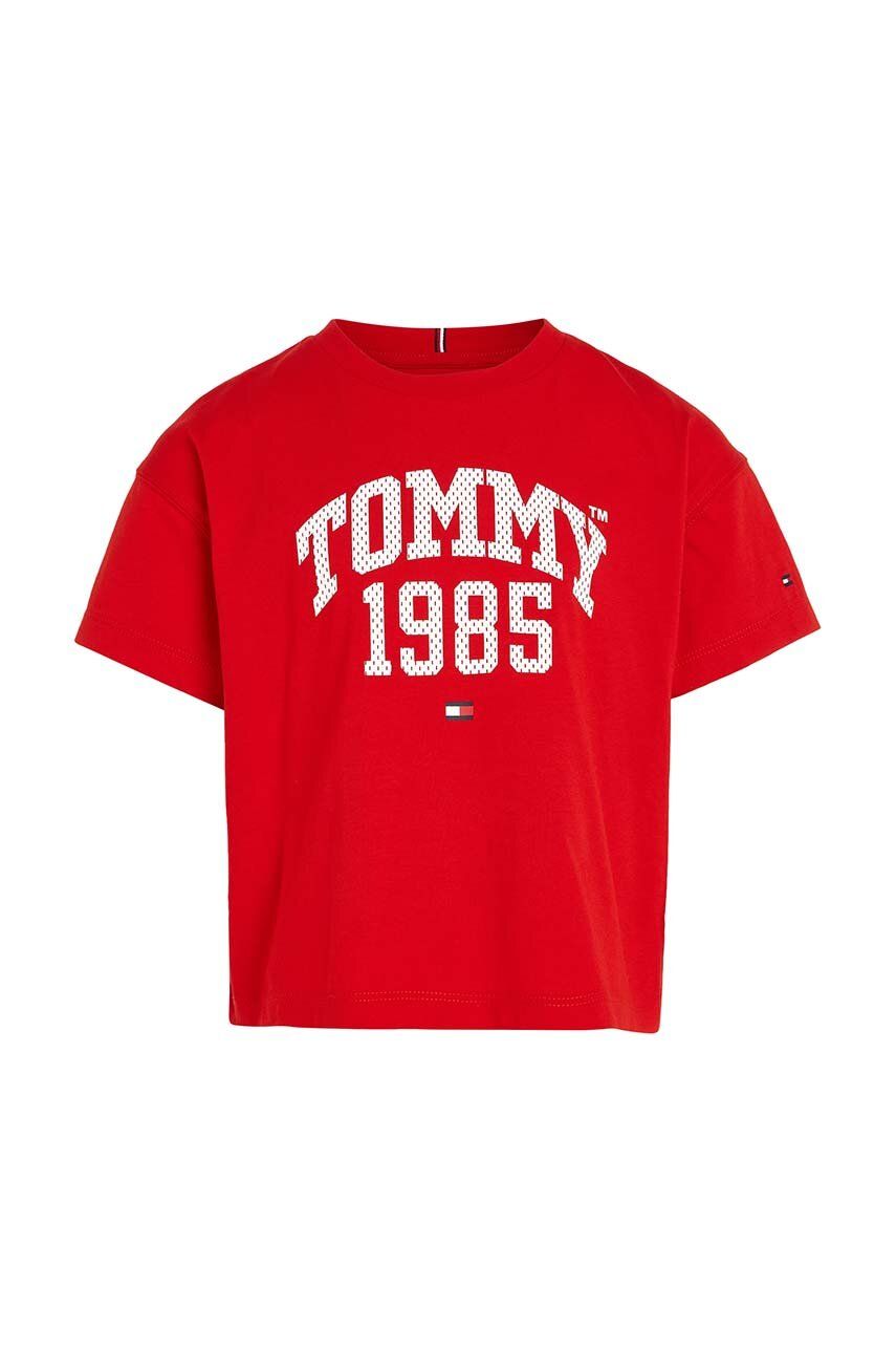 Dětské bavlněné tričko Tommy Hilfiger Červená barva - červená -  100 % Bavlna