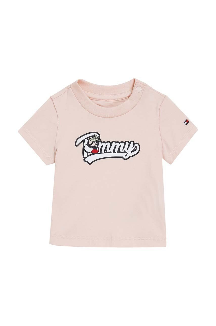 Levně Kojenecké tričko Tommy Hilfiger růžová barva
