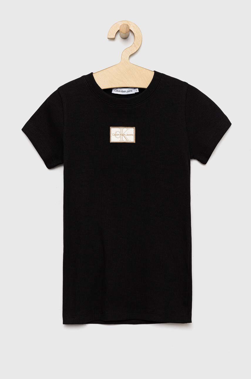 Dětské tričko Calvin Klein Jeans černá barva - černá -  94 % Bavlna