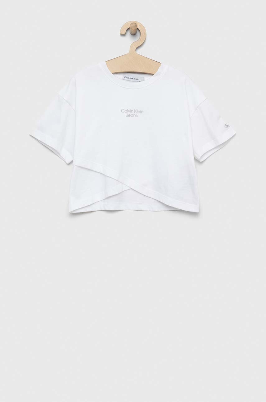 

Детска памучна тениска Calvin Klein Jeans в бяло, Бял