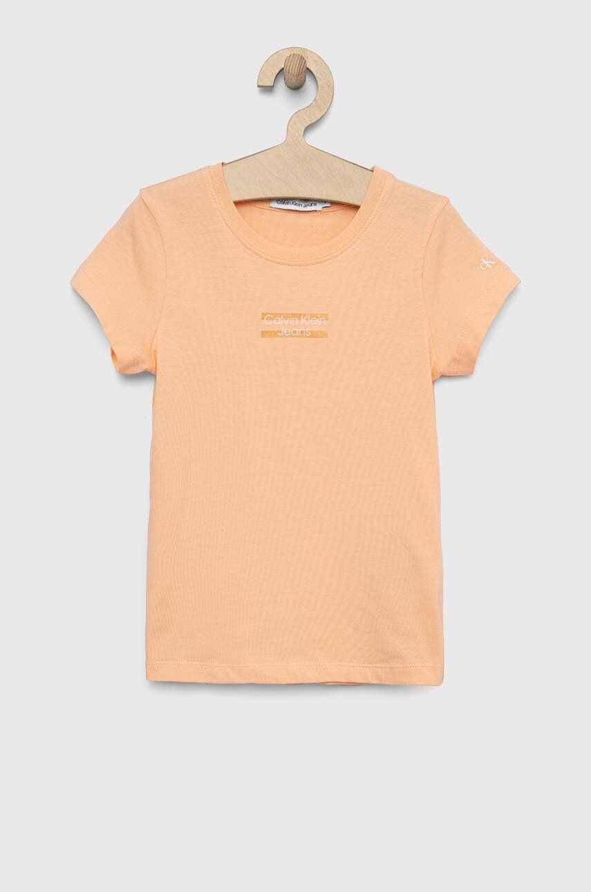 Dětské bavlněné tričko Calvin Klein Jeans oranžová barva - oranžová -  100 % Bavlna