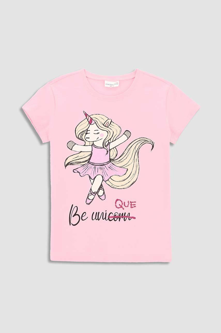 Dětské bavlněné tričko Coccodrillo růžová barva - růžová -  100 % Bavlna