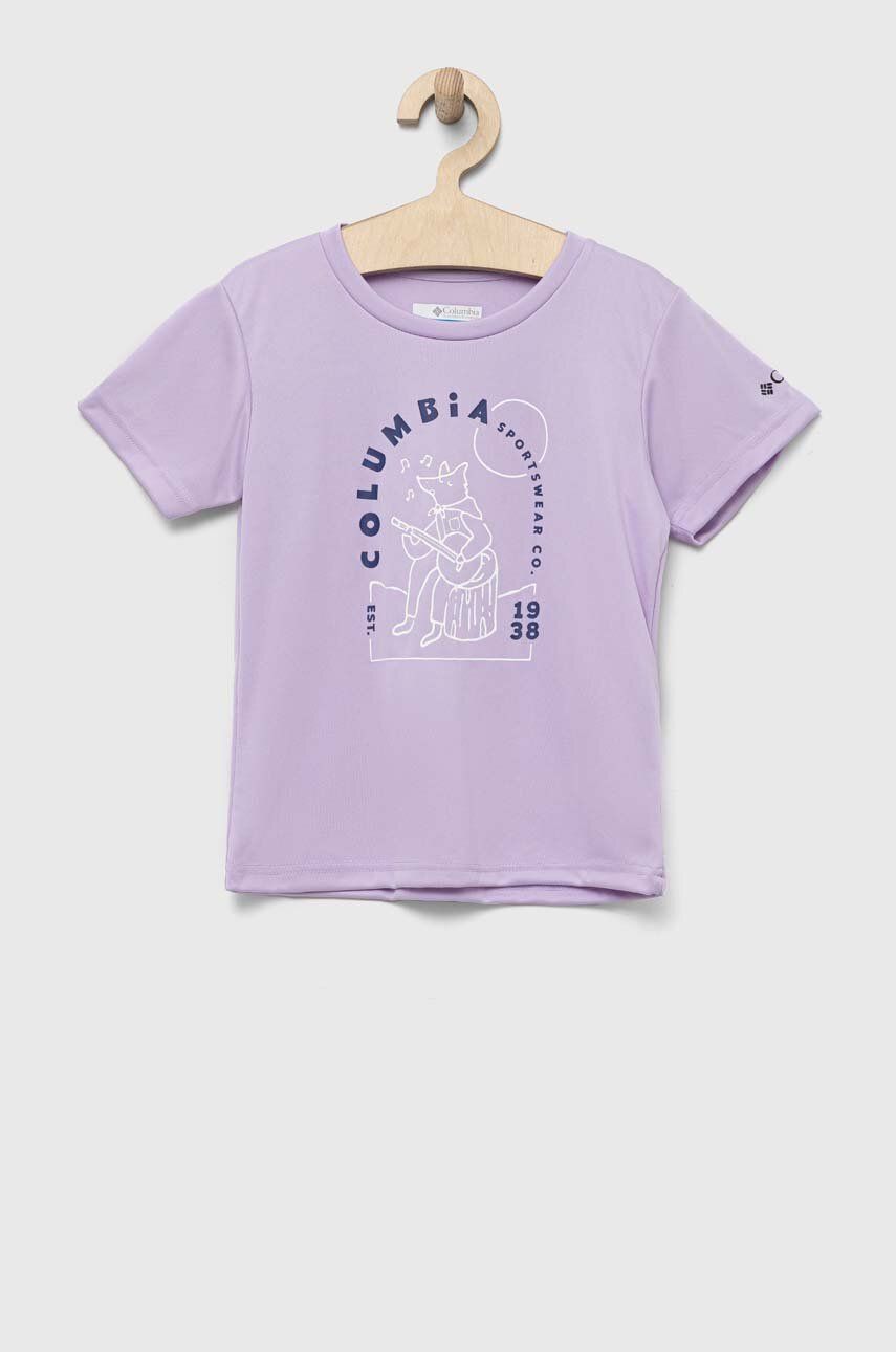 Levně Dětské tričko Columbia Mirror Creek Short Sleeve Graphic Shirt fialová barva