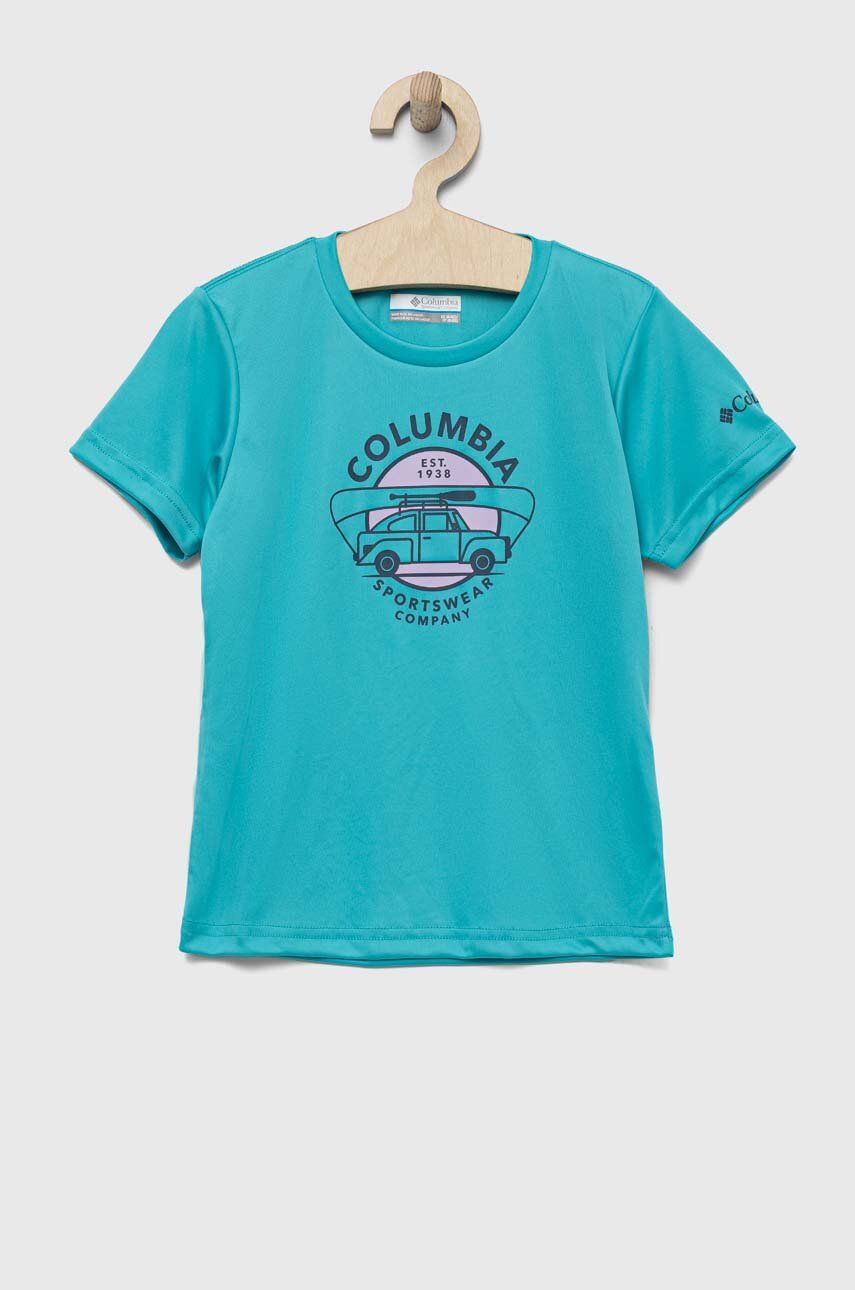 Dětské tričko Columbia Mirror Creek Short Sleeve Graphic Shirt tyrkysová barva