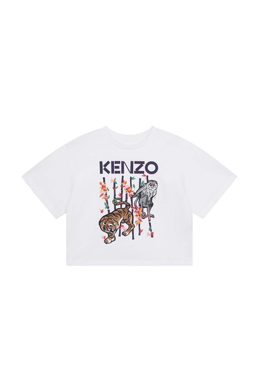 

Детска памучна тениска Kenzo Kids в бяло, Бял