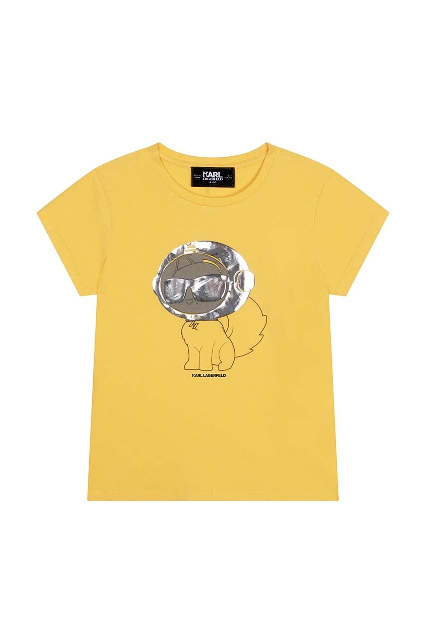 Levně Dětské tričko Karl Lagerfeld žlutá barva