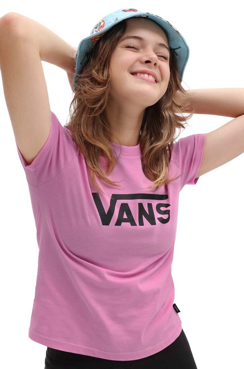 

Дитяча бавовняна футболка Vans GR FLYING V CREW GIR FLYV CYCLM колір фіолетовий