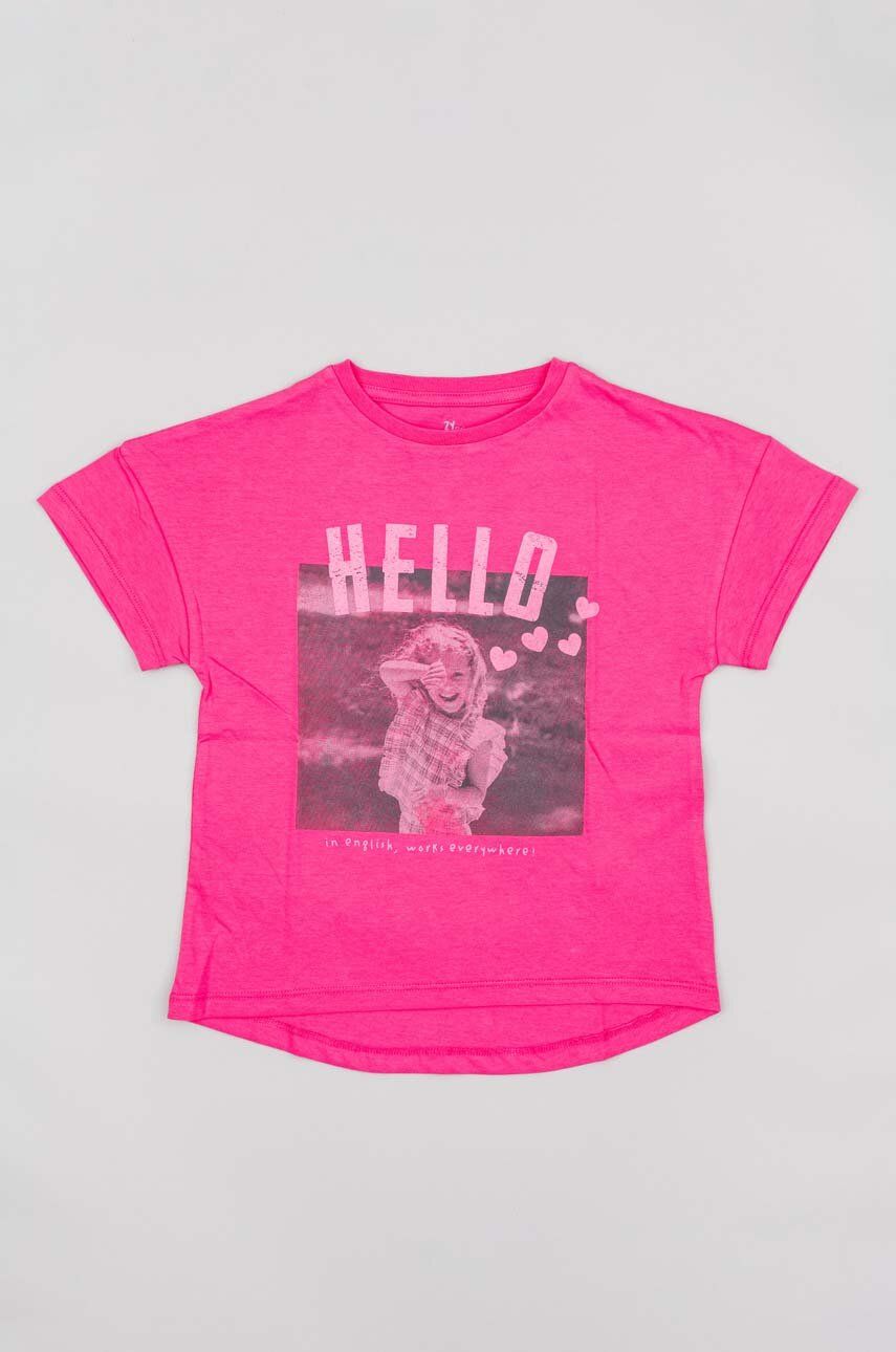 Dětské bavlněné tričko zippy růžová barva