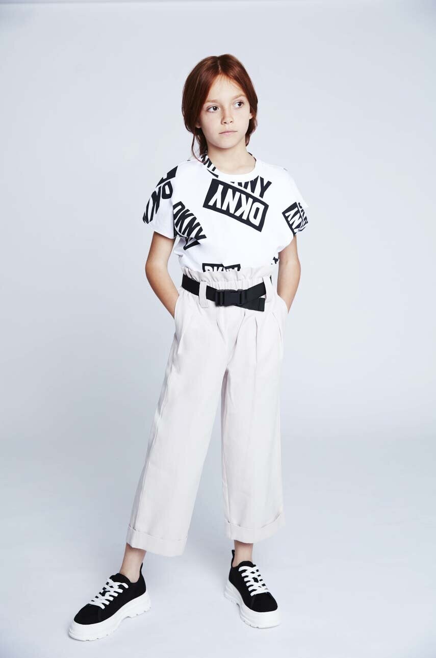 

Дитяча бавовняна футболка Dkny колір білий