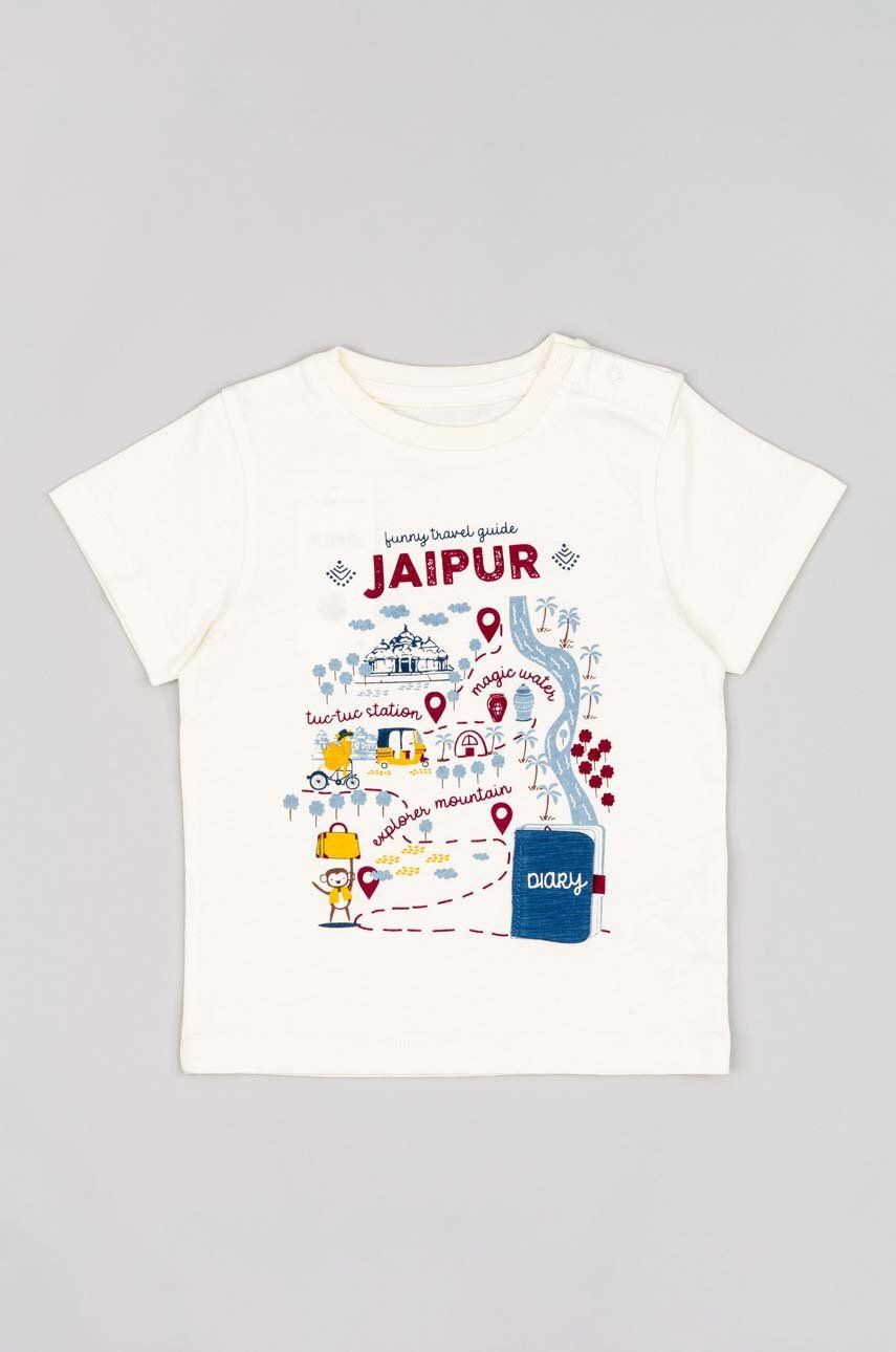 E-shop Bavlněné dětské tričko zippy béžová barva