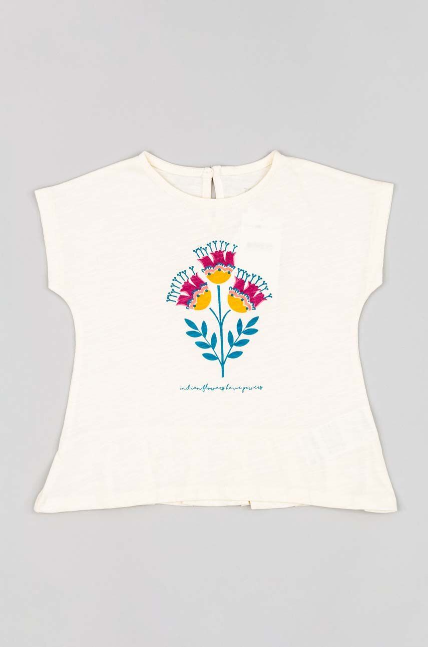 Dětské bavlněné tričko zippy béžová barva - béžová -  100 % Bavlna