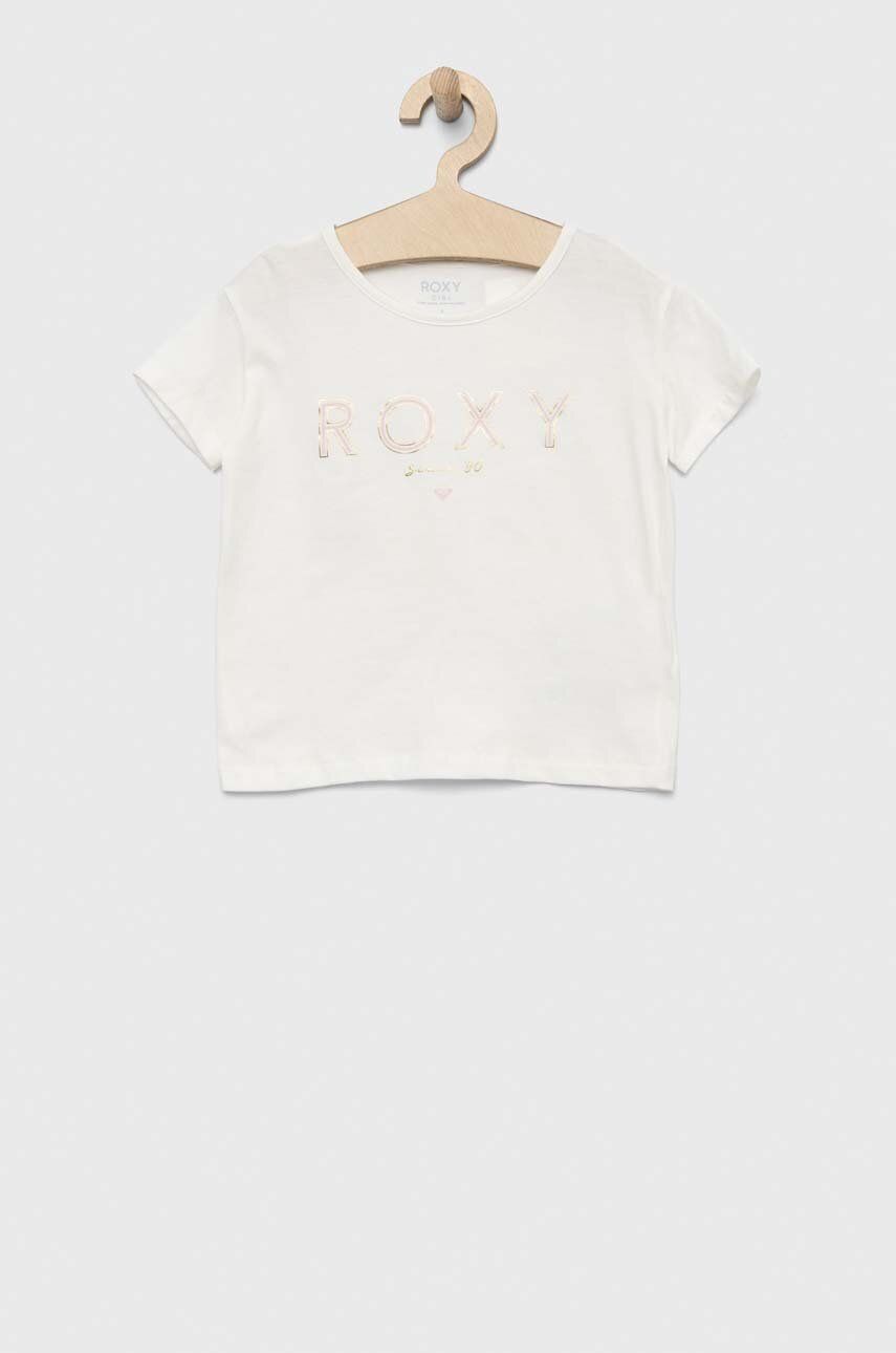 Levně Dětské bavlněné tričko Roxy bílá barva