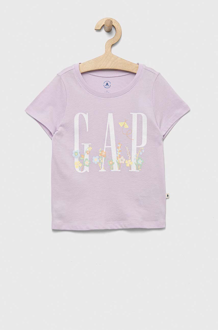 Дитяча бавовняна футболка GAP колір фіолетовий Дитяча бавовняна футболка GAP колір фіолетовий