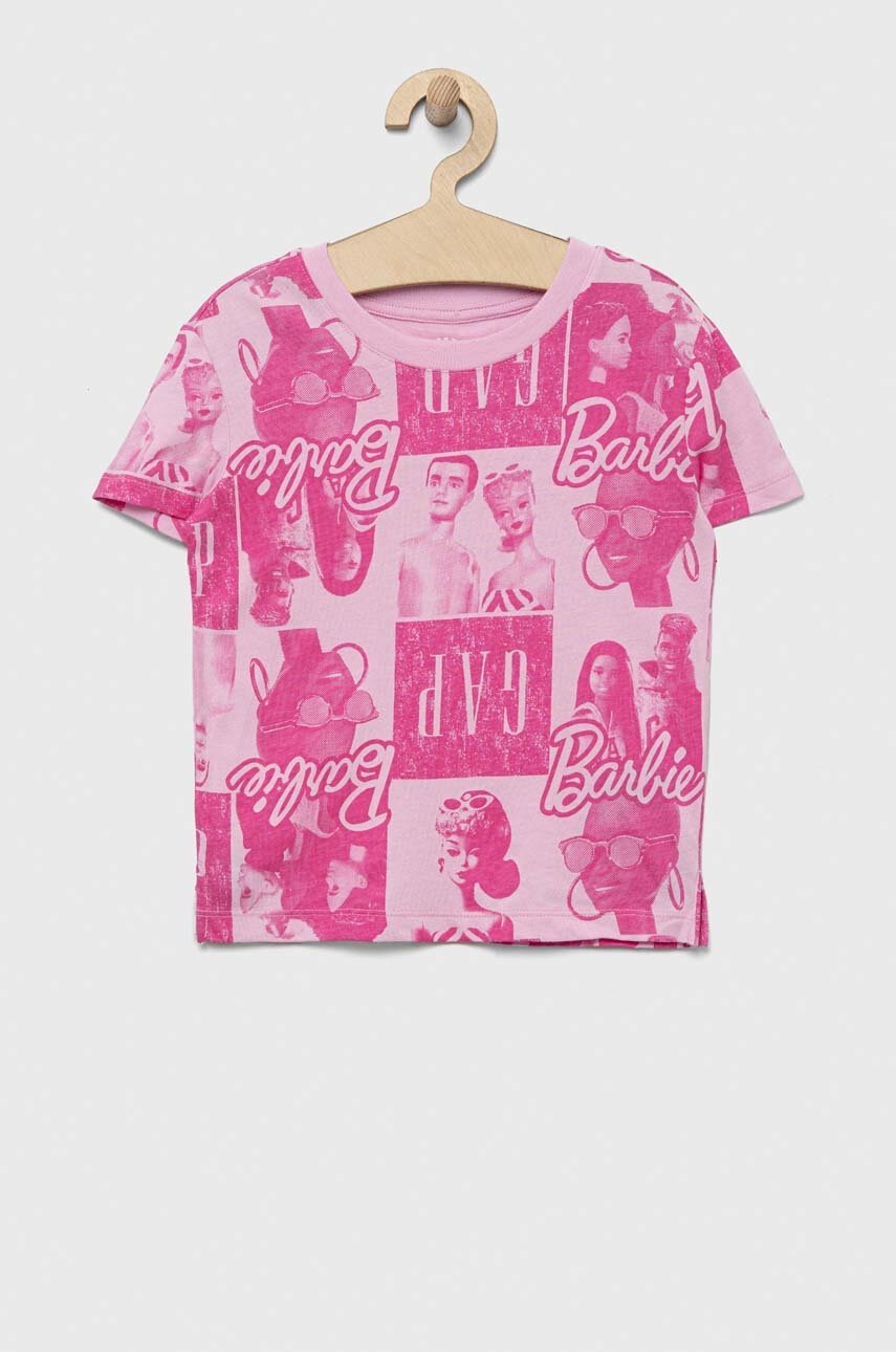 

Детска памучна тениска GAP x Barbie в розово, Розов
