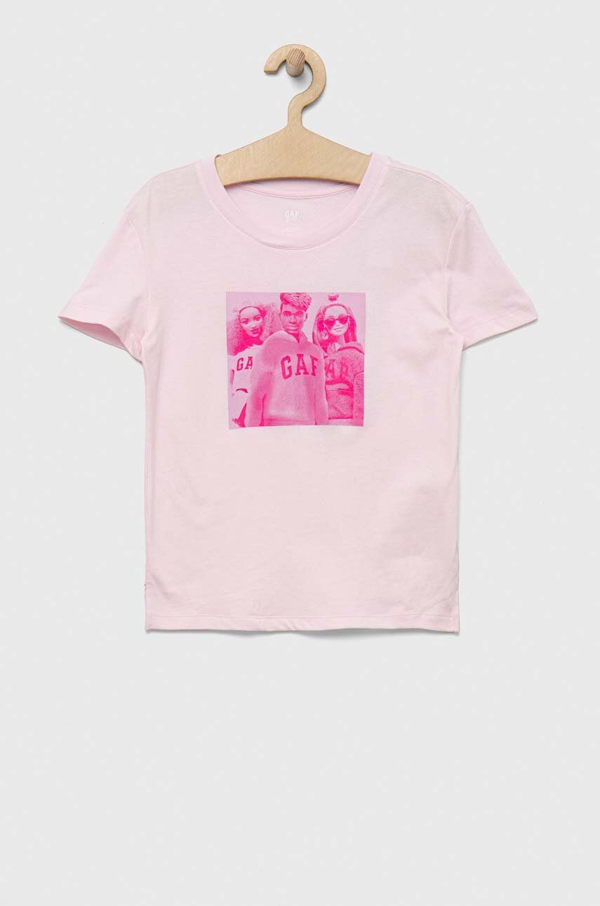GAP tricou de bumbac pentru copii x Barbie culoarea roz