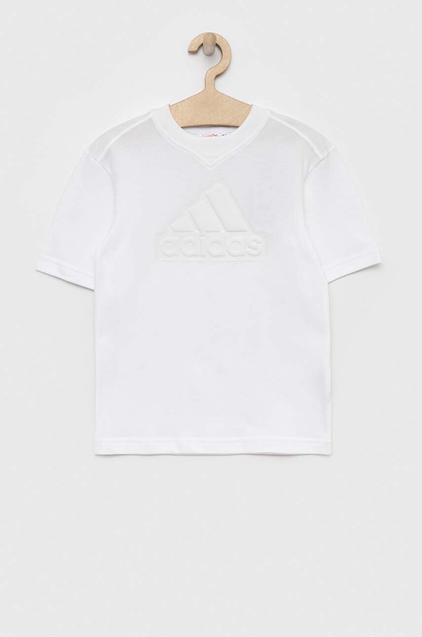 

Детска памучна тениска adidas U FI LOGO в бяло с апликация, Бял