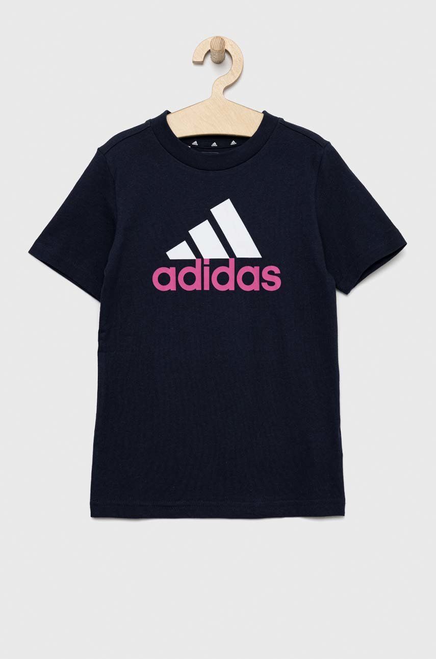 Adidas tricou de bumbac pentru copii U BL 2 TEE culoarea albastru marin, cu imprimeu
