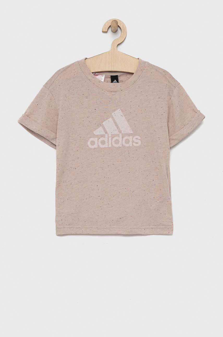 Dětské tričko adidas G FI BL béžová barva - béžová -  50 % Recyklovaný polyester