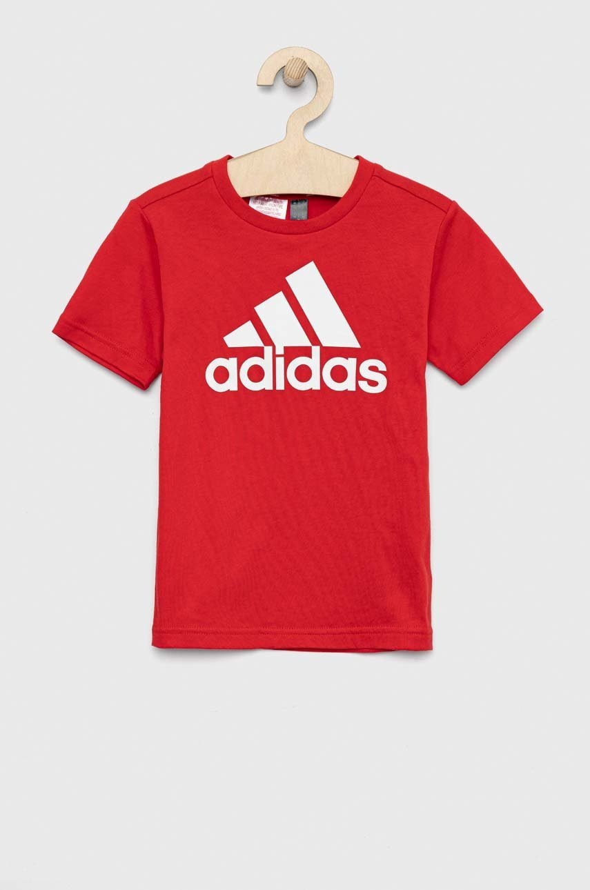 

Детска памучна тениска adidas LK BL CO в червено с принт, Червен
