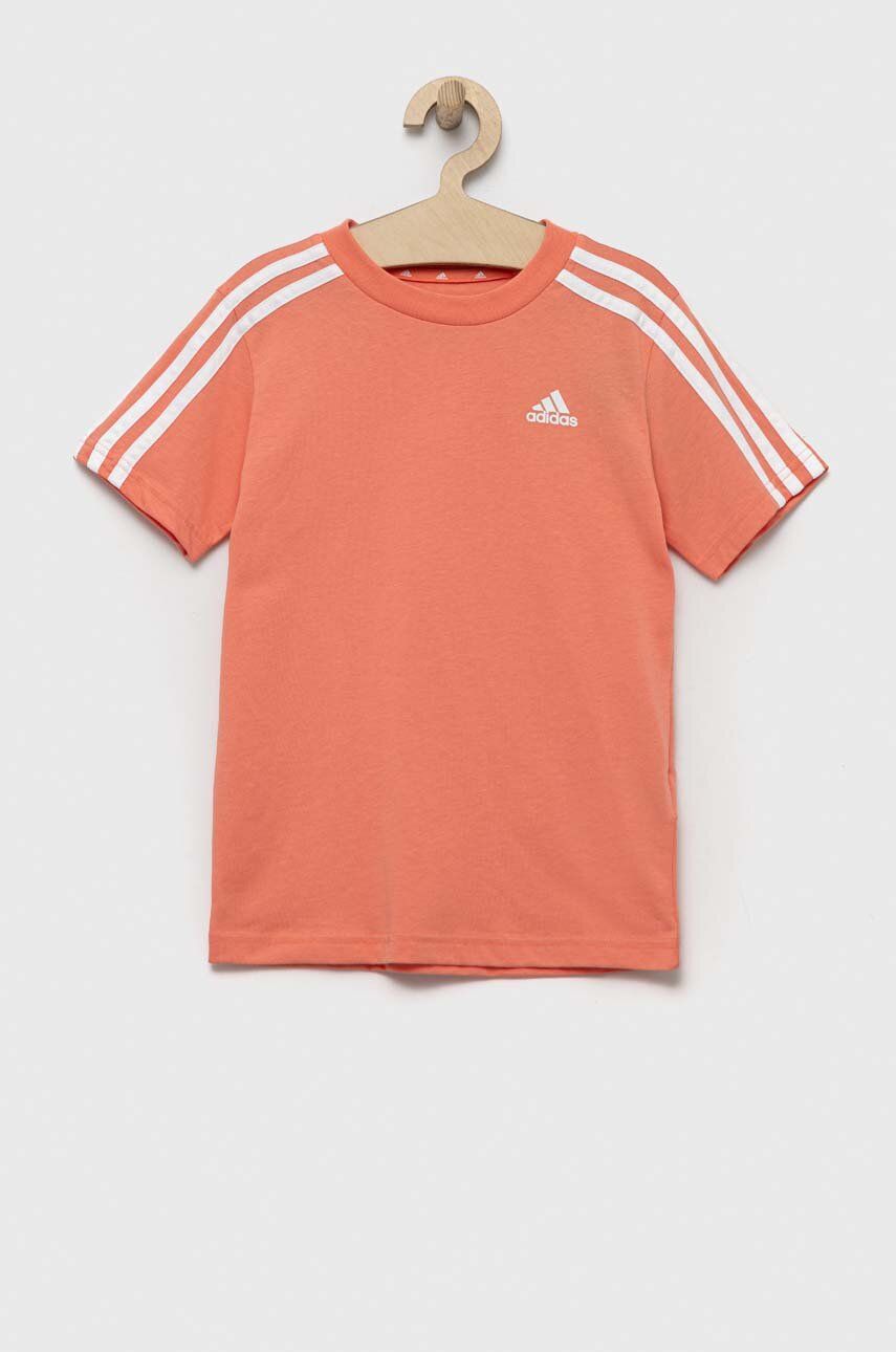 E-shop Dětské bavlněné tričko adidas U 3S oranžová barva, s aplikací