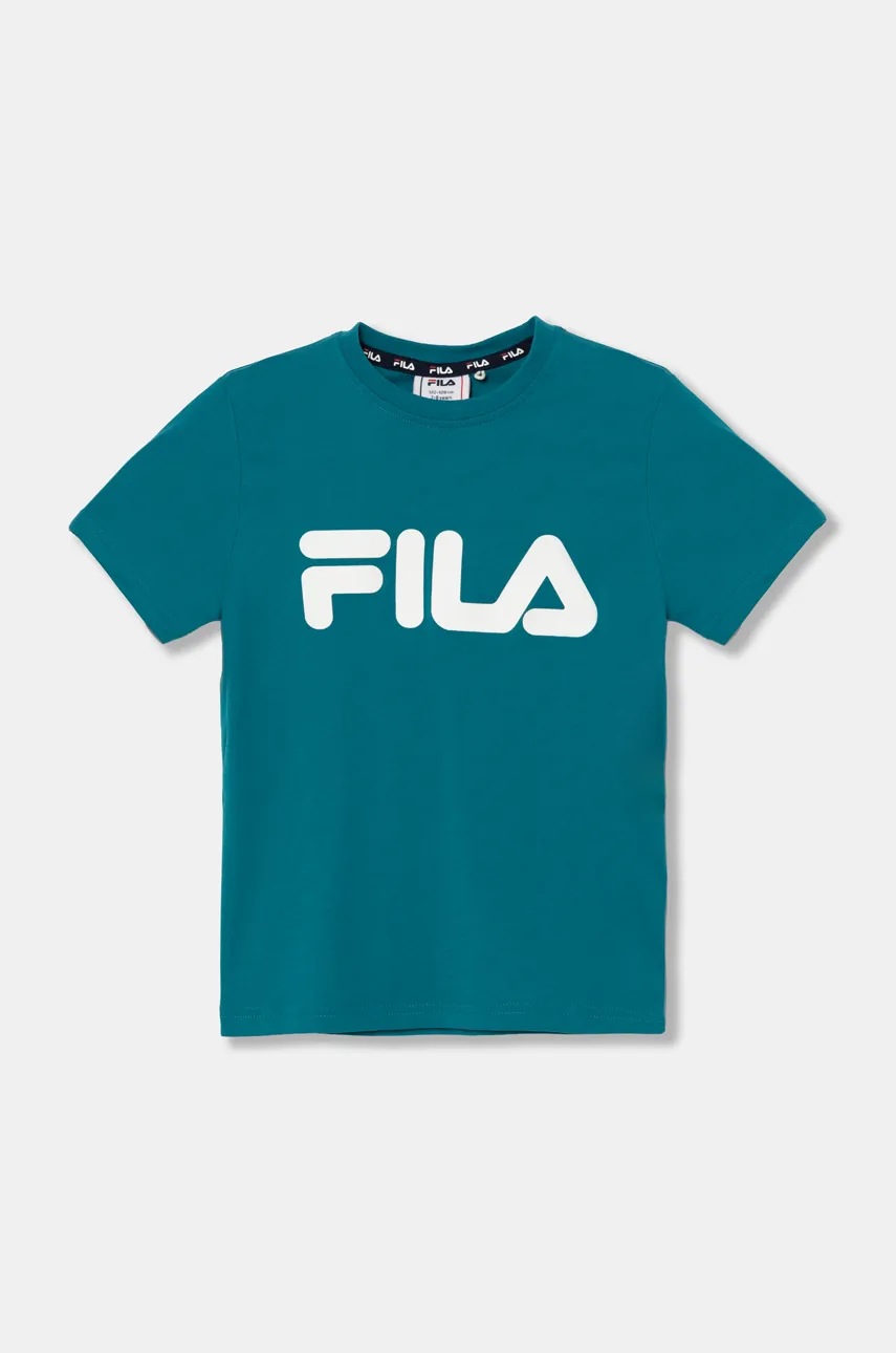 

Детска памучна тениска Fila в зелено с принт, Тюркоазен