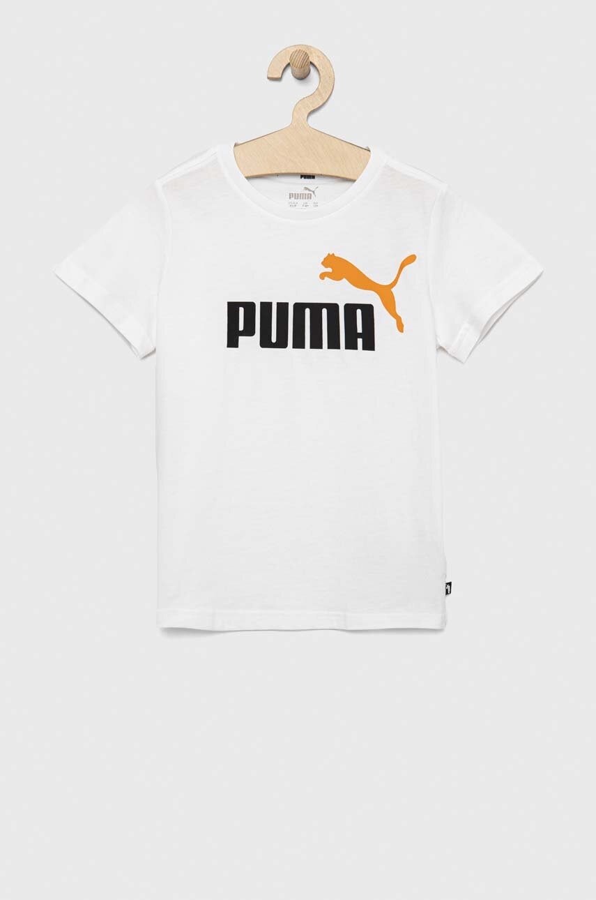 

Детская хлопковая футболка Puma ESS+ 2 Col Logo Tee B цвет белый с принтом