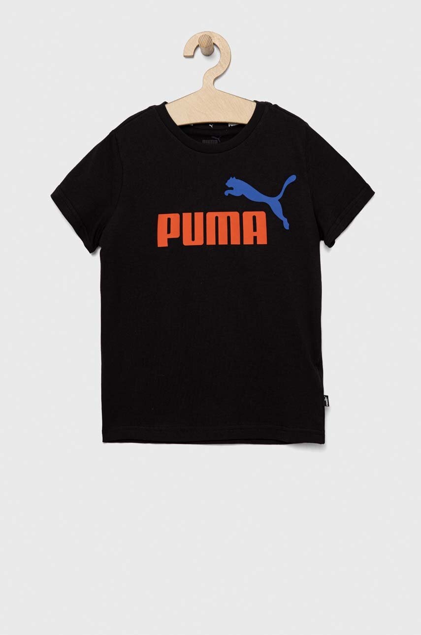 

Детская хлопковая футболка Puma ESS+ 2 Col Logo Tee B цвет чёрный с принтом