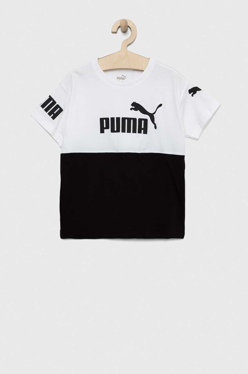 Dětské bavlněné tričko Puma PUMA POWER Tee B bílá barva, s potiskem - bílá -  Hlavní materiál: 