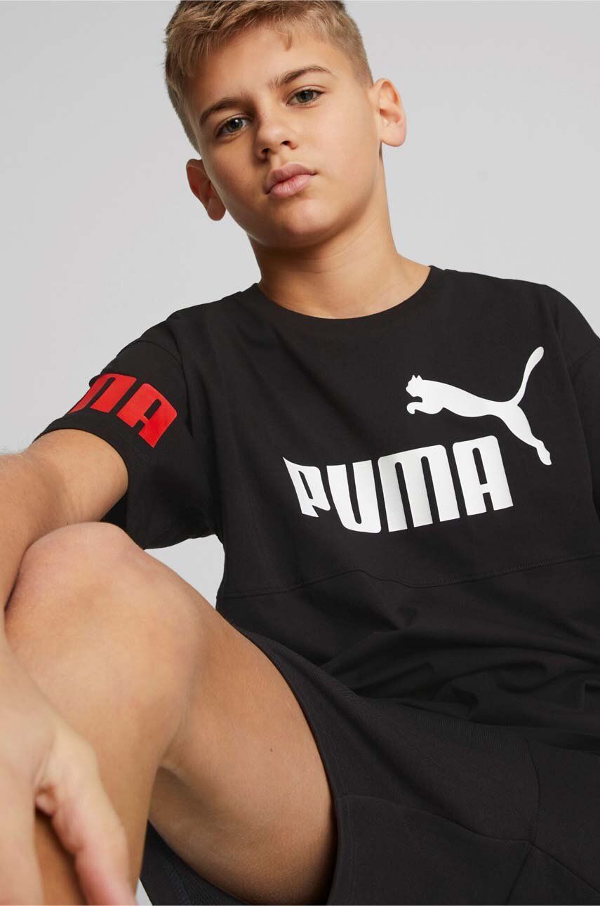Levně Dětské bavlněné tričko Puma PUMA POWER Tee B černá barva, s potiskem
