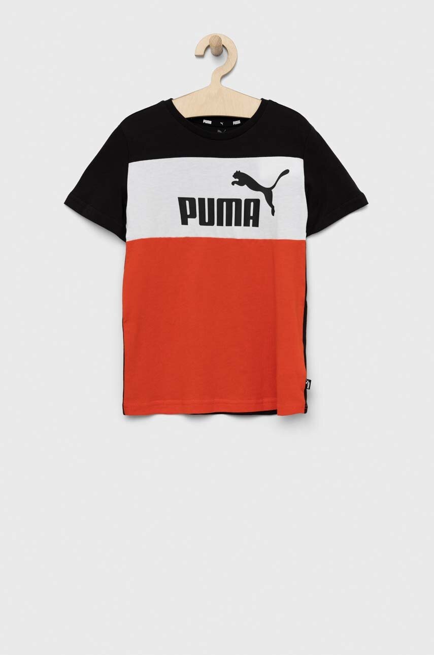 

Дитяча бавовняна футболка Puma ESS Block Tee B колір помаранчевий візерунок