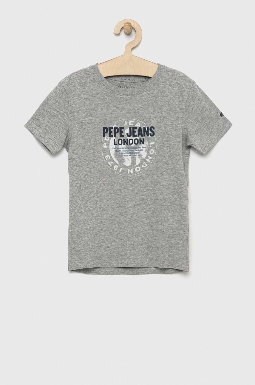 Dětské tričko Pepe Jeans Non šedá barva, s potiskem - šedá -  90 % Bavlna