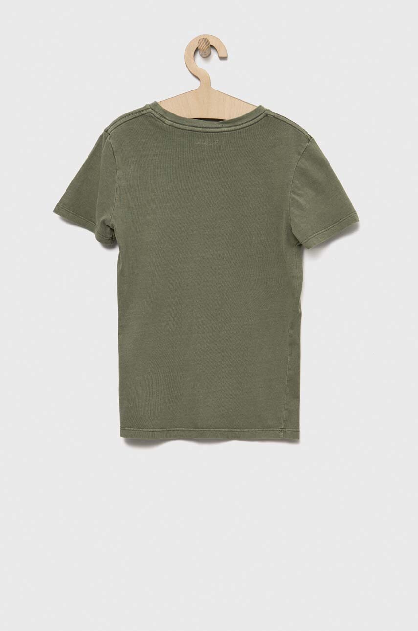 Детская хлопковая футболка Pepe Jeans цвет зелёный с принтом Детская хлопковая футболка Pepe Jeans цвет зелёный с принтом