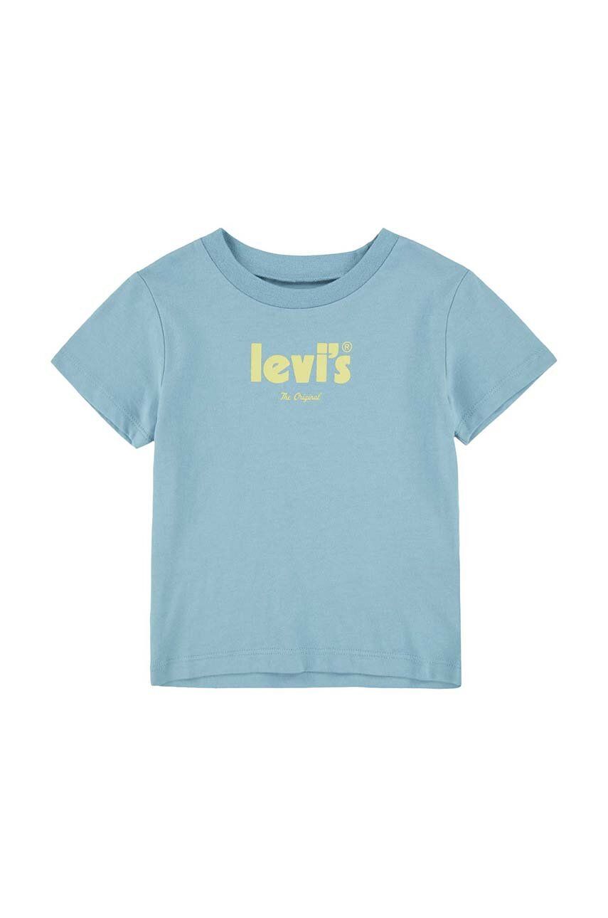 Levně Dětské bavlněné tričko Levi's tyrkysová barva, s potiskem