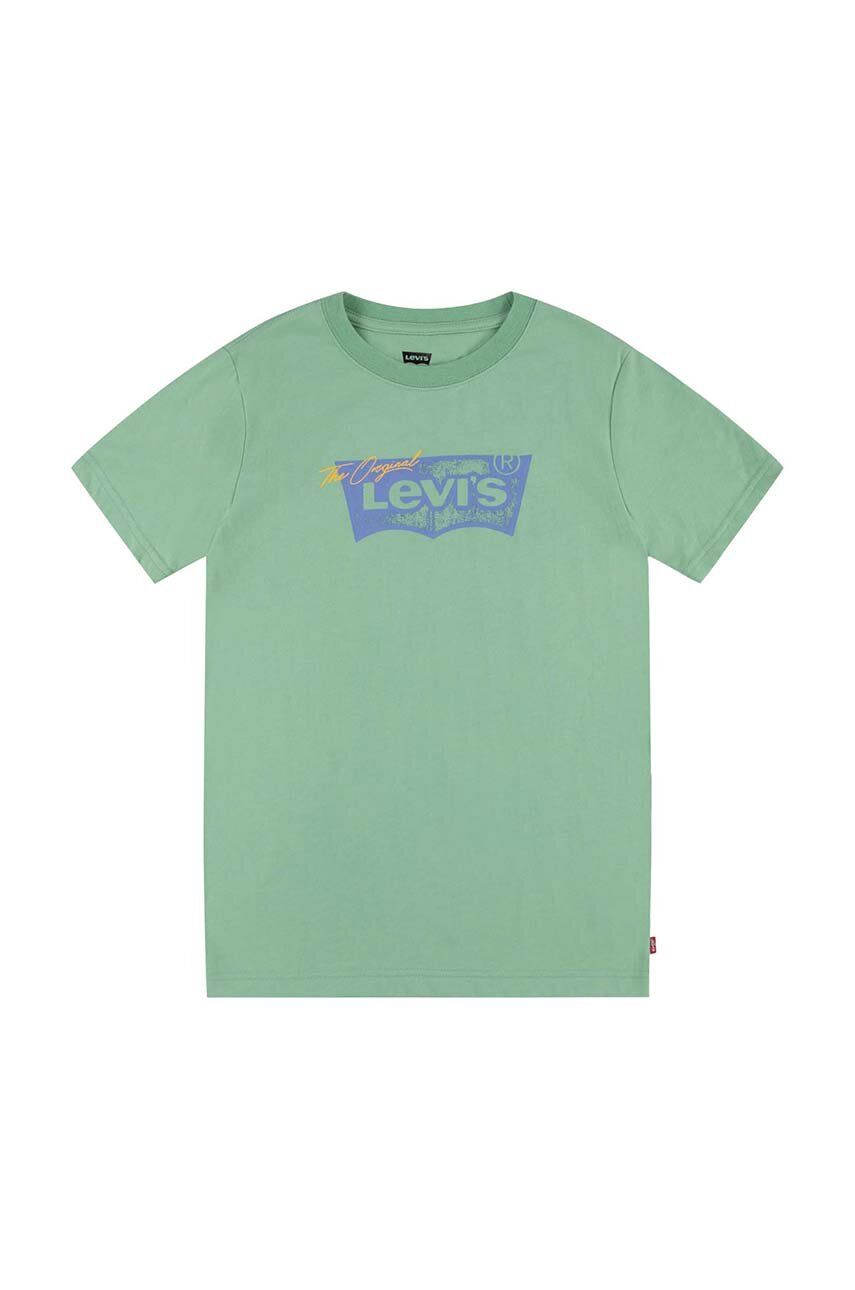 Dětské tričko Levi′s zelená barva, s potiskem - zelená -  60 % Bavlna