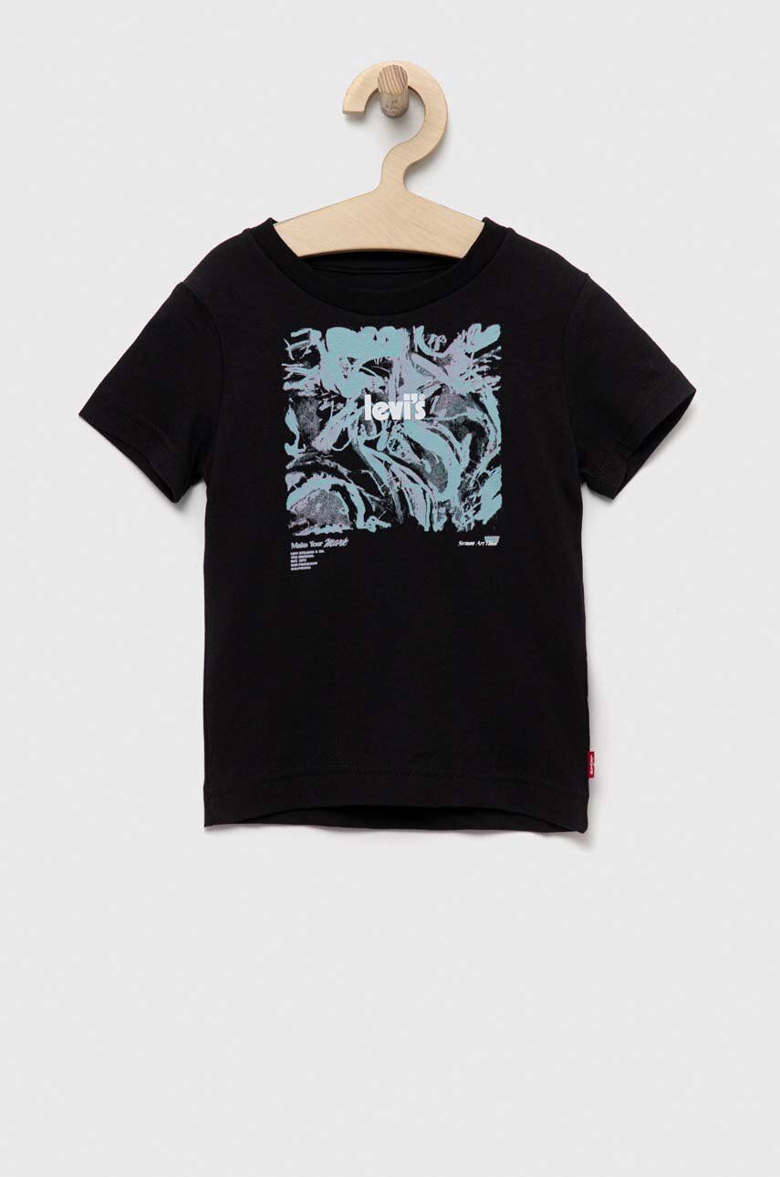 Levně Dětské bavlněné tričko Levi's černá barva, s potiskem