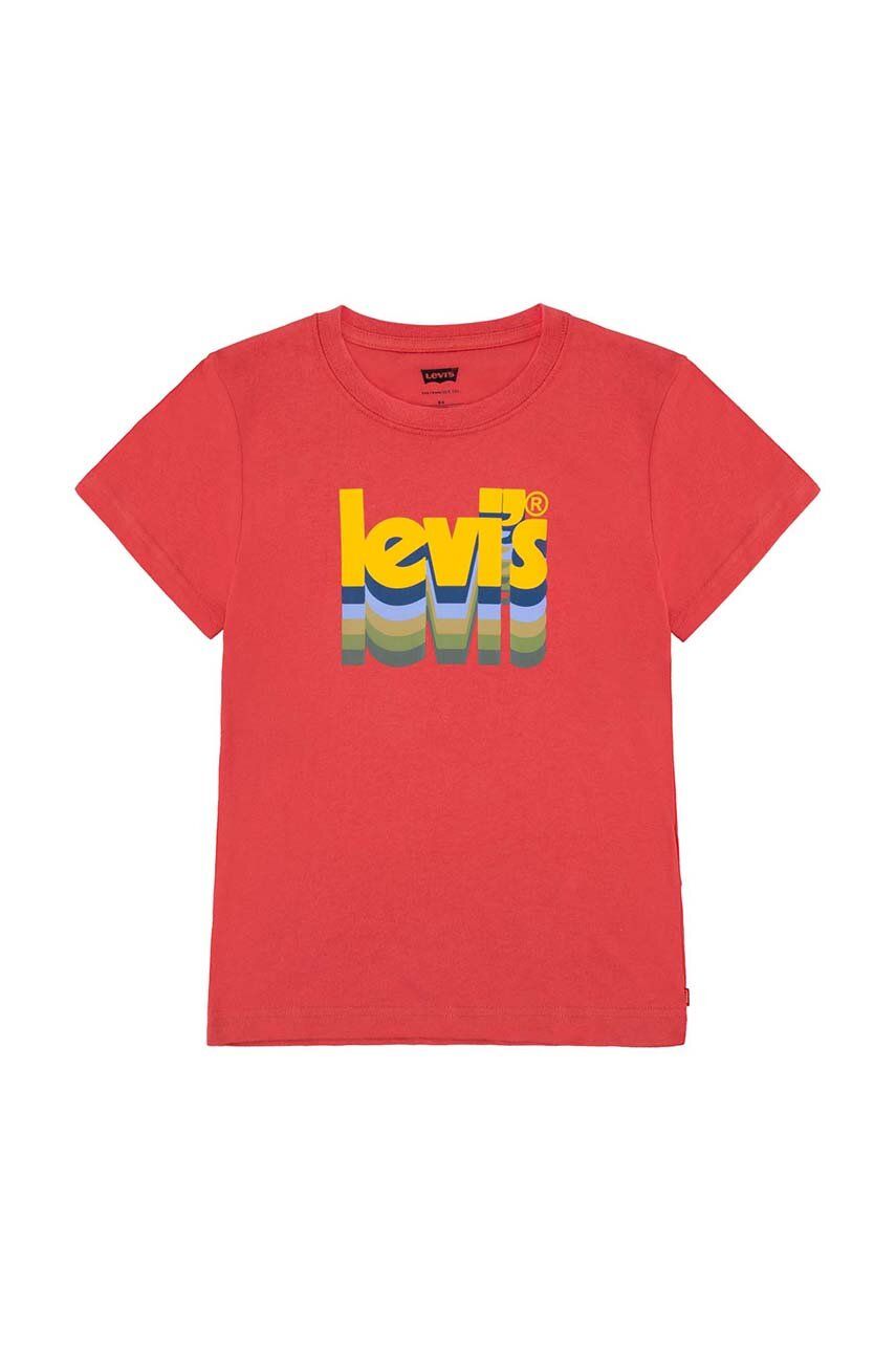 Levně Dětské bavlněné tričko Levi's červená barva, s potiskem