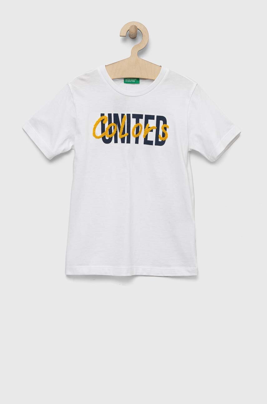 

Детска памучна тениска United Colors of Benetton в бяло с принт, Бял