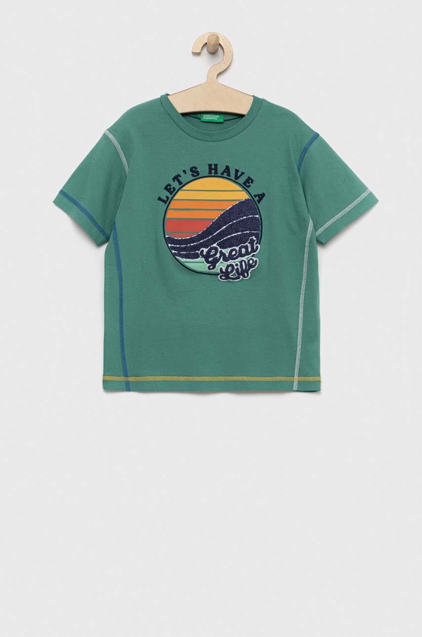 United Colors Of Benetton tricou copii culoarea verde, cu imprimeu
