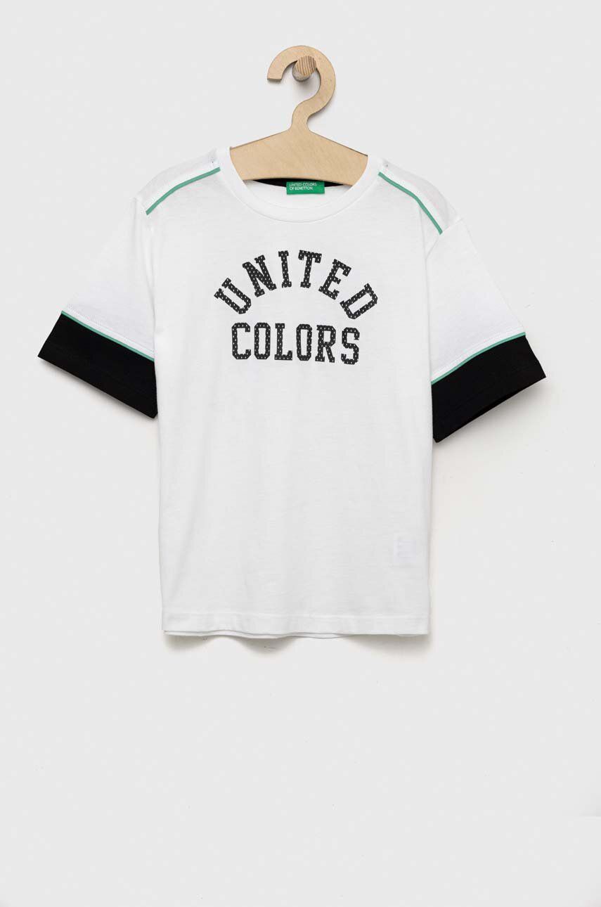 United Colors Of Benetton Tricou De Bumbac Pentru Copii Culoarea Alb, Cu Imprimeu