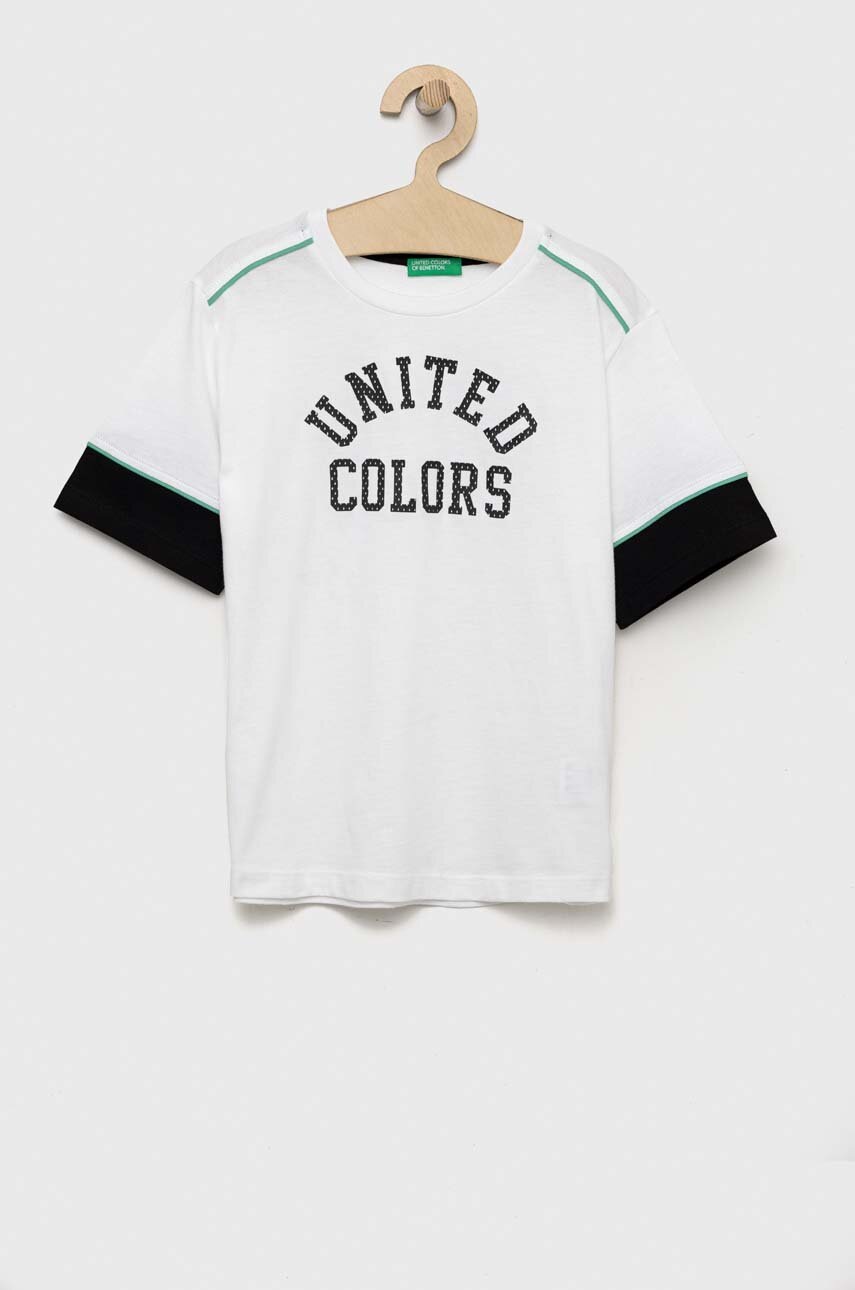 

Детская хлопковая футболка United Colors of Benetton цвет белый с принтом