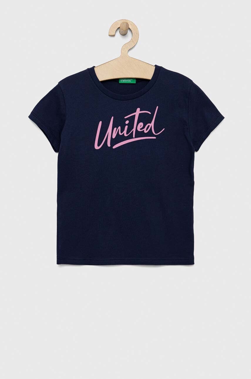 

Дитяча бавовняна футболка United Colors of Benetton колір синій з принтом