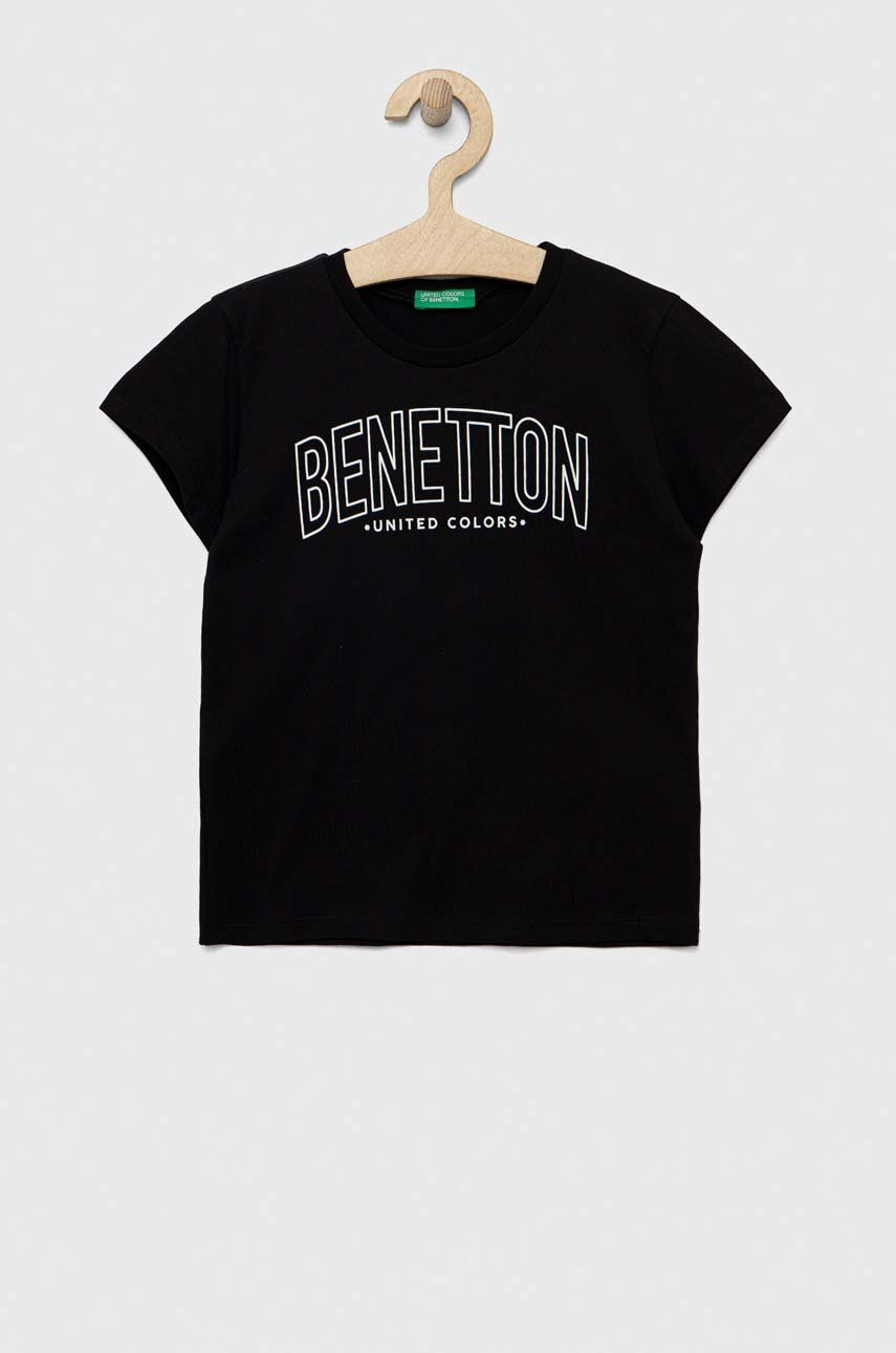 Dětské bavlněné tričko United Colors of Benetton černá barva, s potiskem - černá -  100 % Bavln