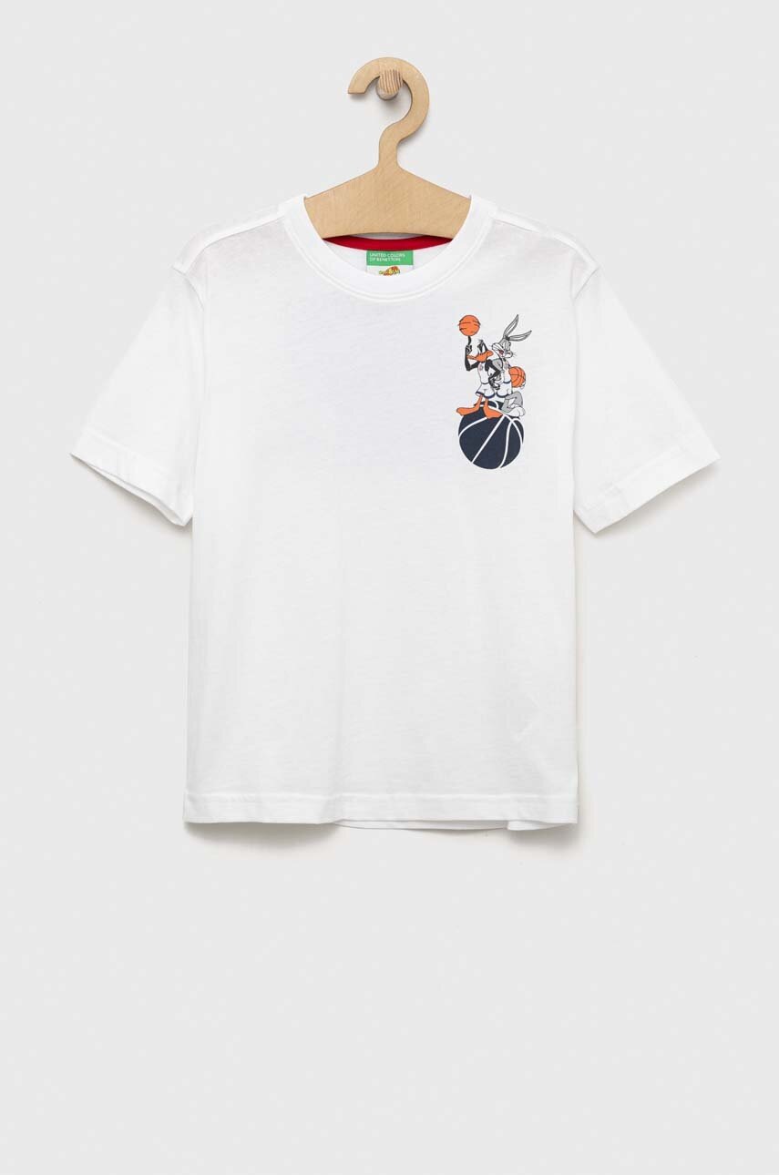 

Детская хлопковая футболка United Colors of Benetton x Space Jam цвет белый с принтом