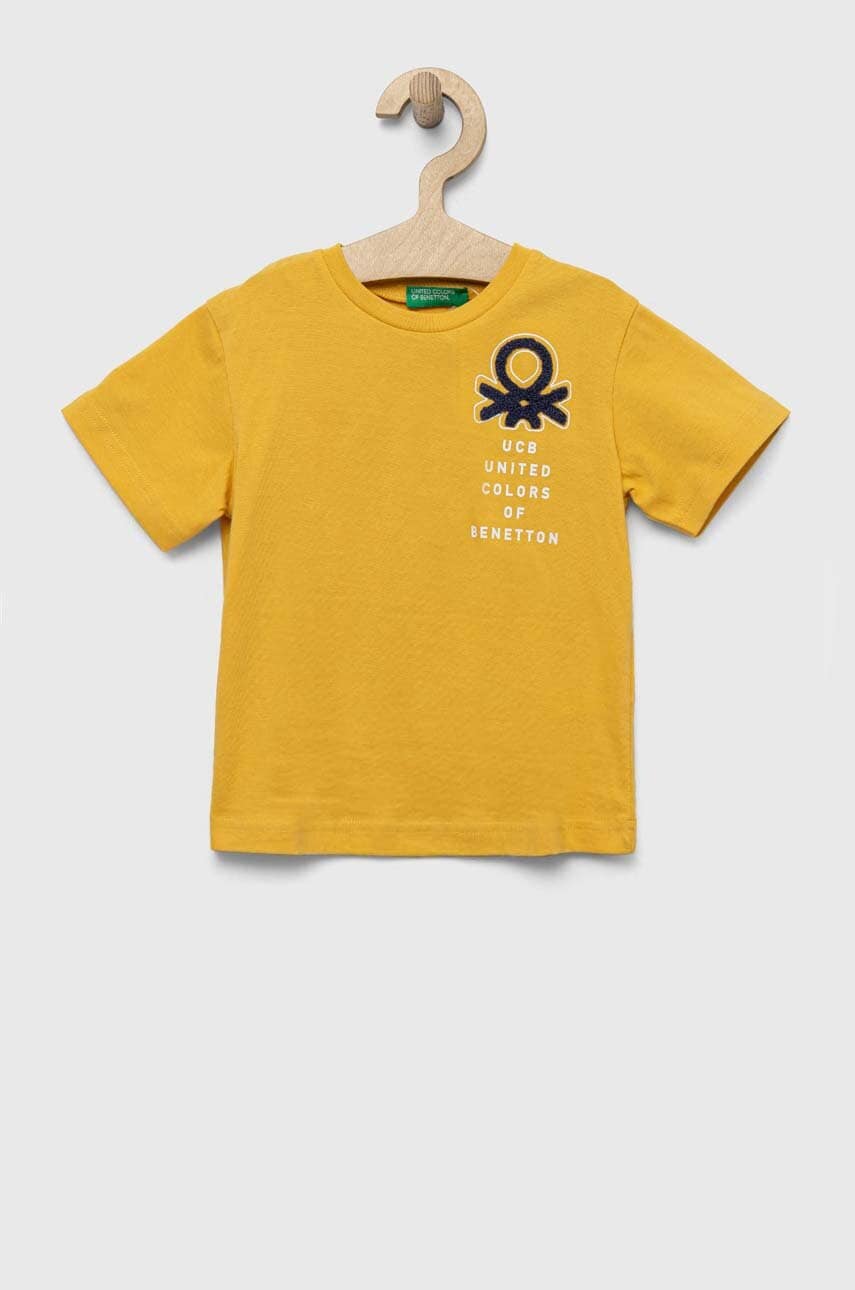United colors of benetton tricou copii culoarea galben, cu imprimeu