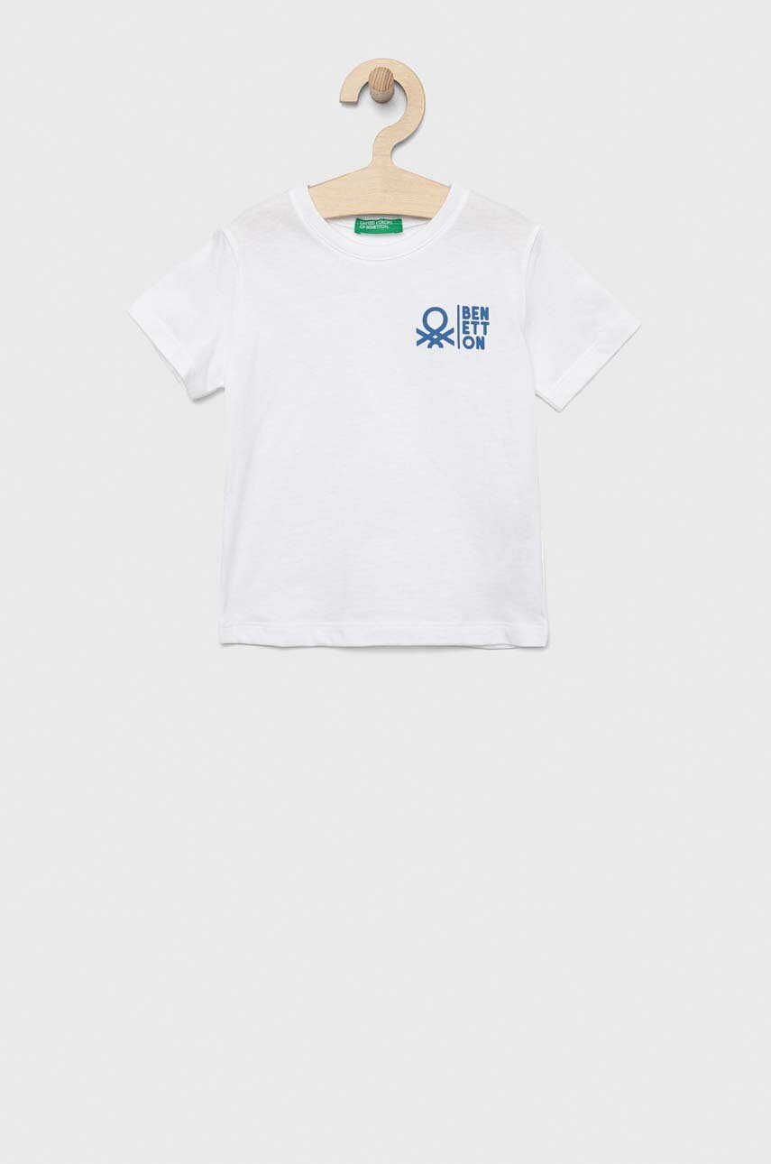 

Дитяча бавовняна футболка United Colors of Benetton колір білий з принтом