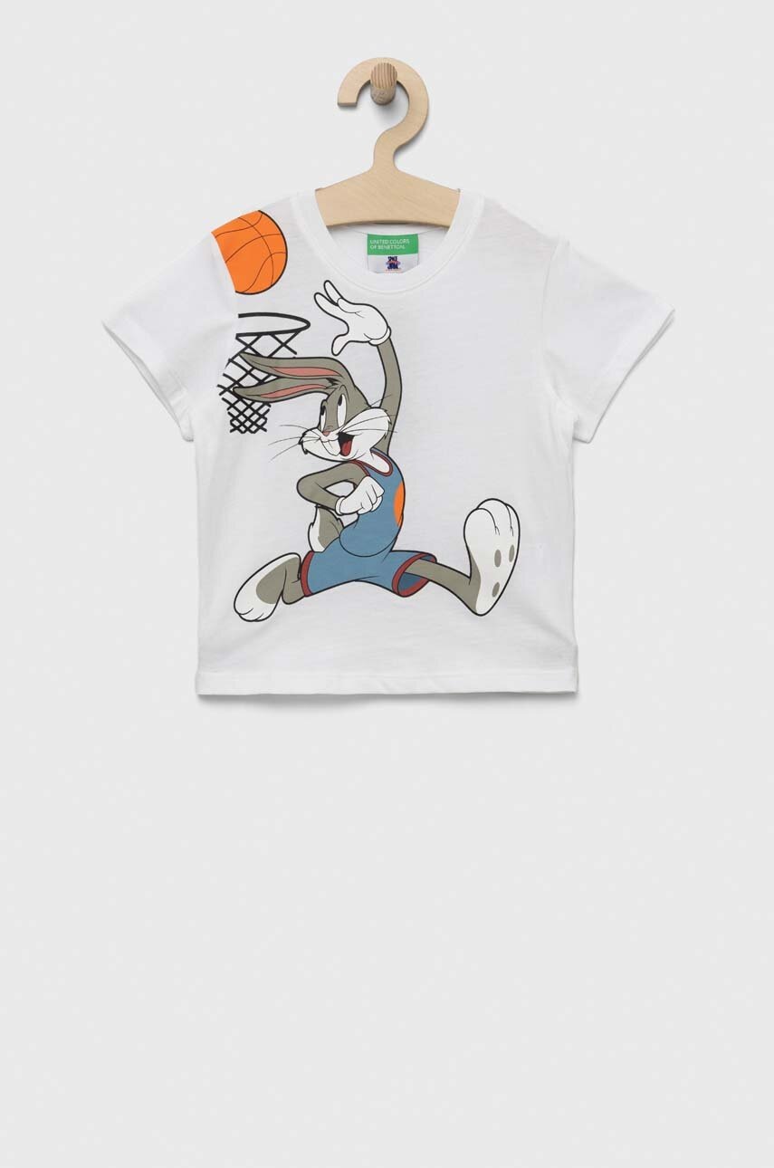 

Детская хлопковая футболка United Colors of Benetton x Space Jam цвет белый с принтом