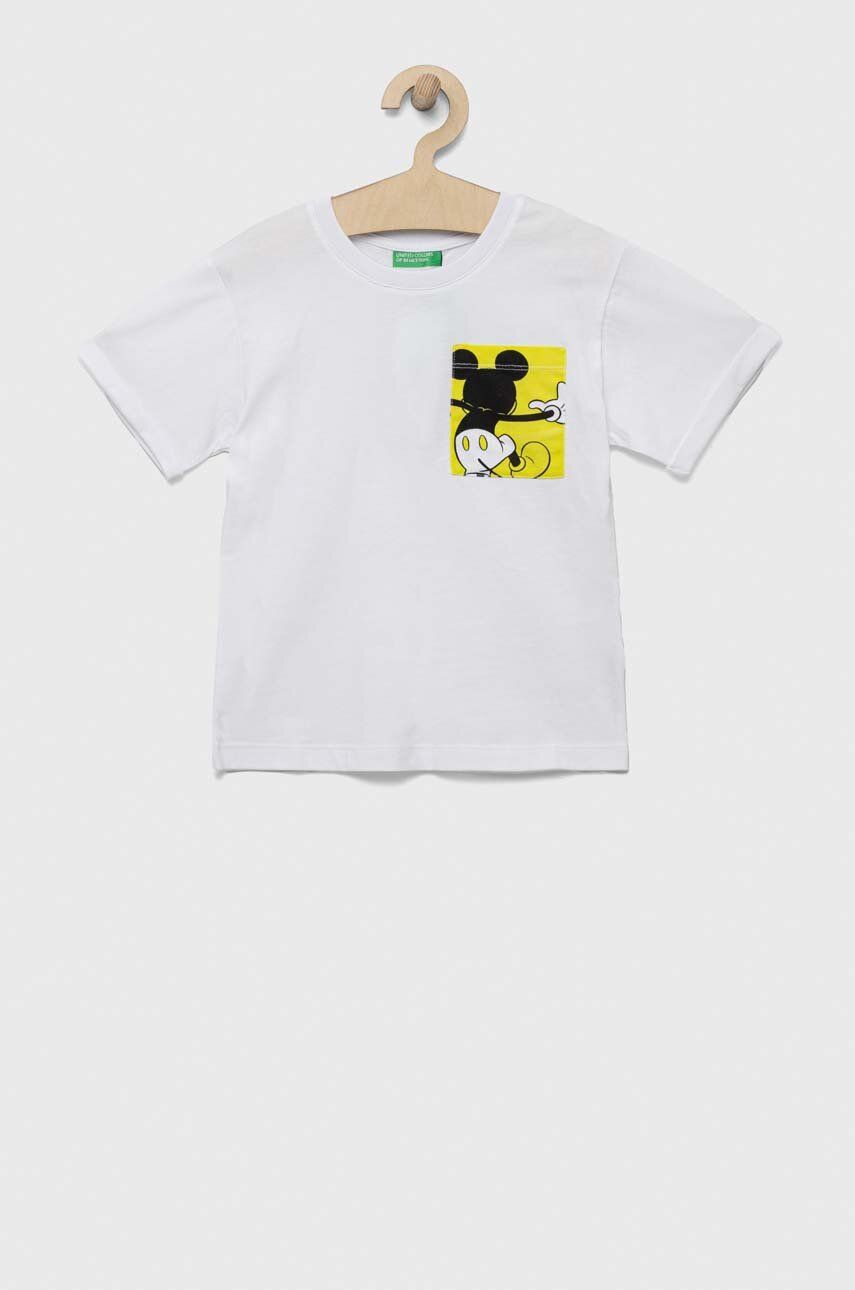 Dětské tričko United Colors of Benetton bílá barva, s aplikací - bílá -  60 % Bavlna